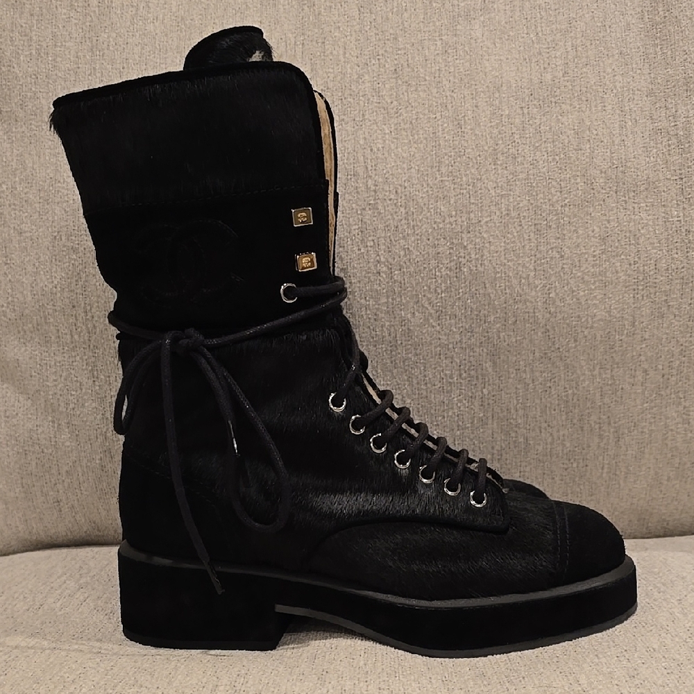 Chanel Women's 22B Ponyhair Mid Calf Combat Boots